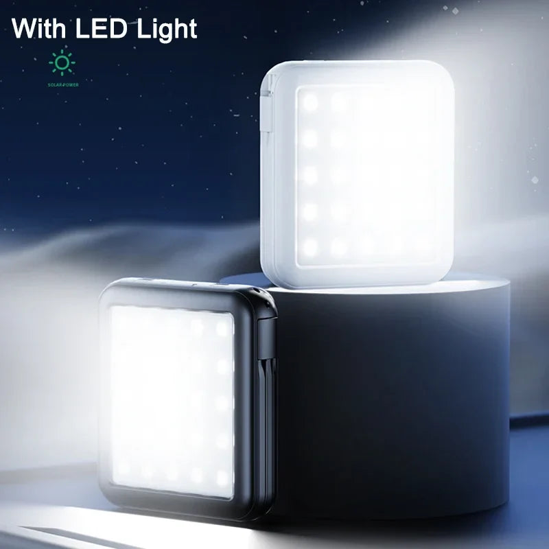 Carvallo Powerbank ENERIVIA Mini 20000mAh | Integrerade kablar | Solarladdning & LED-lampa | 4 utgångar & 3 ingångar | Snabbladdningsfunktion