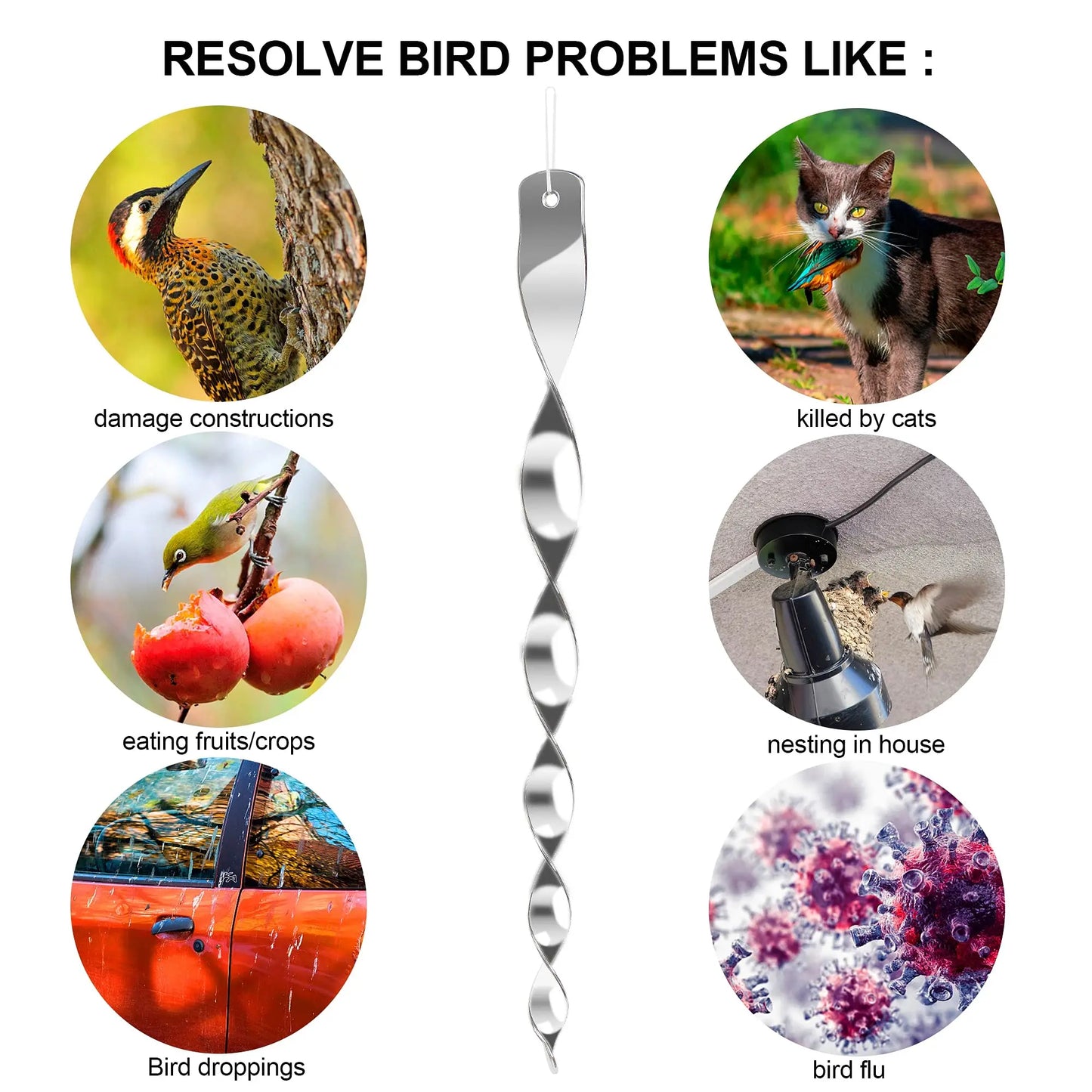 Carvallo-Drehstäbe BirdGuard Reflect 12-pack | 30 cm | Reflekterande trädgårdsdekoration | Skrämmer bort fåglar & skyddar frukt, grönsaker & rabatter