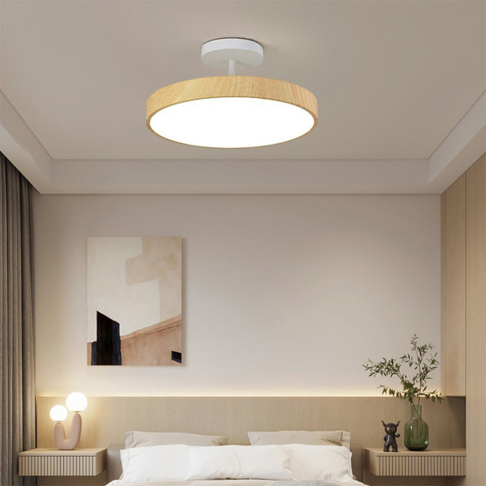 Semi-Flush Trä LED Taklampa – Modern Stil