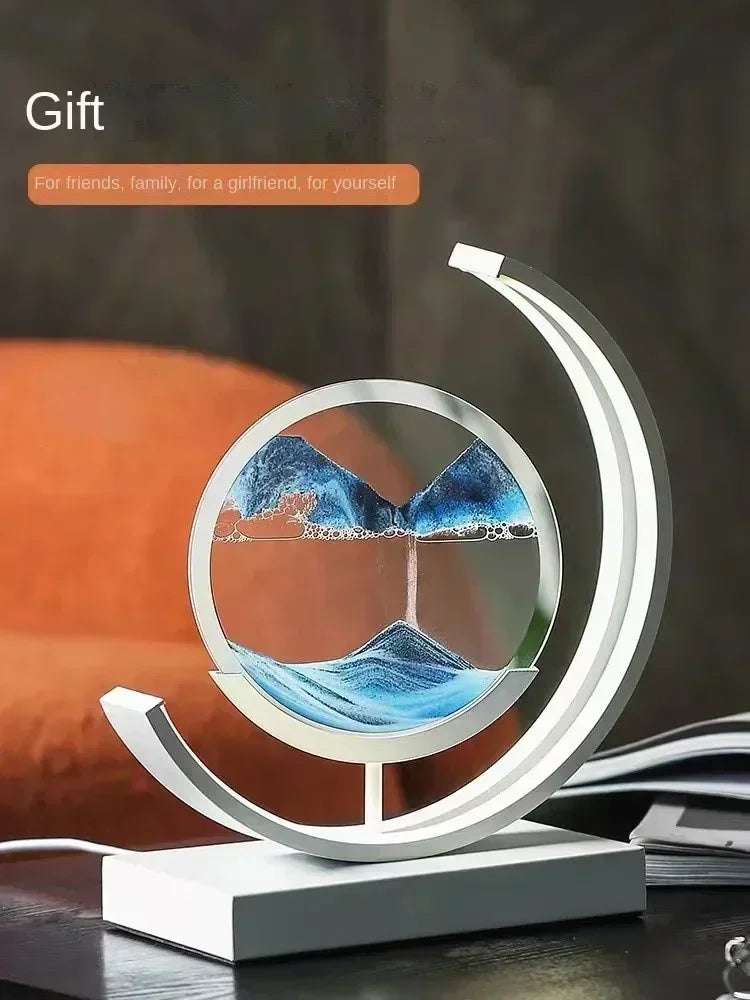 Soluna Drift | LED-bordslampa med rörlig sandbild & 3D-timerglas-effekt