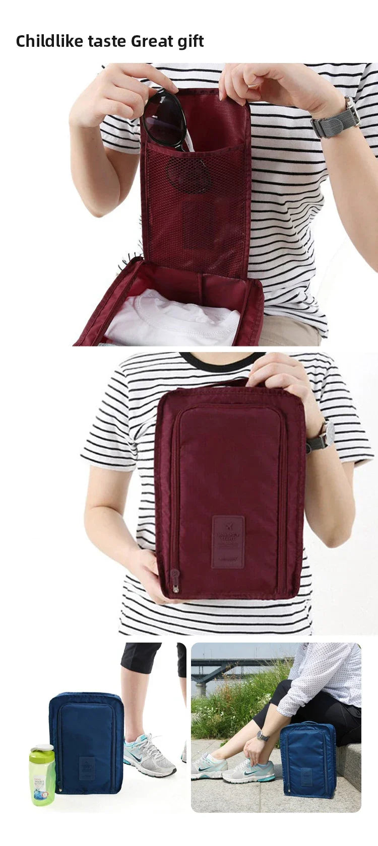 Carvallo Cube Vattentålig Reseskoförvaring | Fällbar Skotaska med Nätfack | 21 × 30 × 11,5 cm