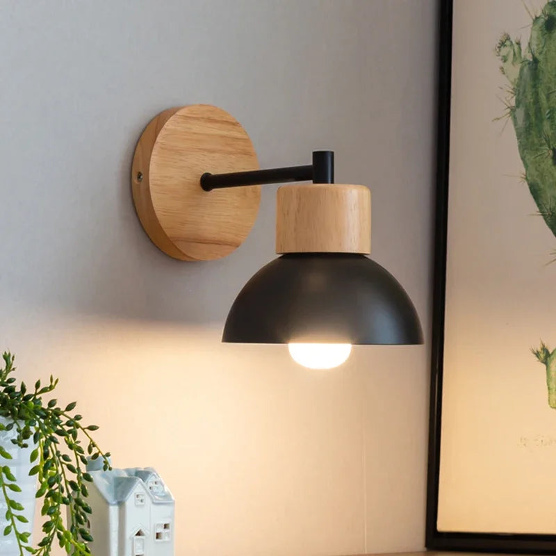 NordicWood - LED Vägglampa Trä Järn Belysning