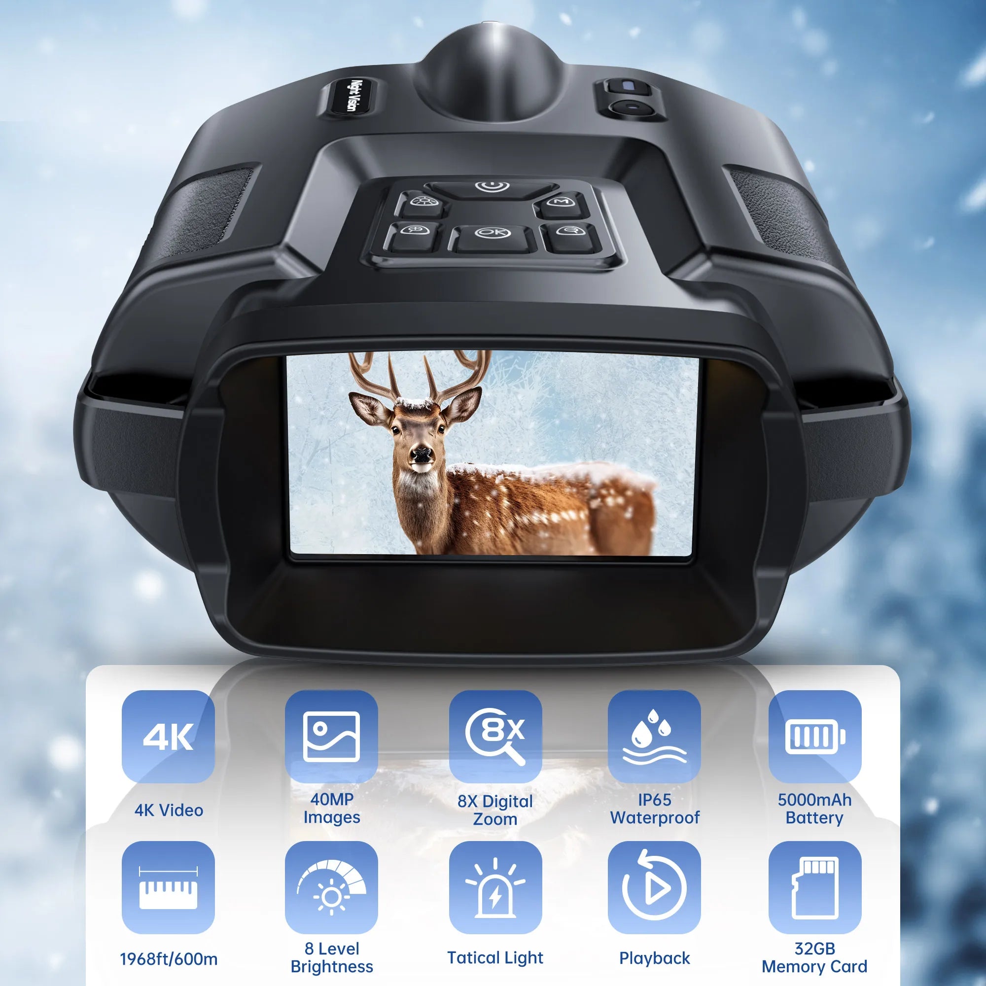 4K Infraröd Nattsyns Kikare med Zoom, 600m Räckvidd, 3" Skärm & 5000mAh Batteri