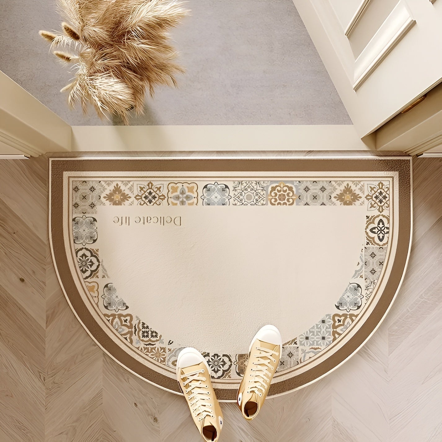 Halvkrets dörrmatta – Halkfri och dekorativ | För inomhus- och utomhusbruk, hall och vardagsrum