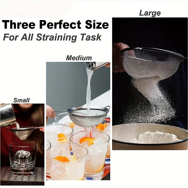 Carvallo Kökssil-set ProSift MeshLine | 3-delad | Fin sil för mjöl, juice, sojamjölk & pasta | 8/10/14 cm diameter