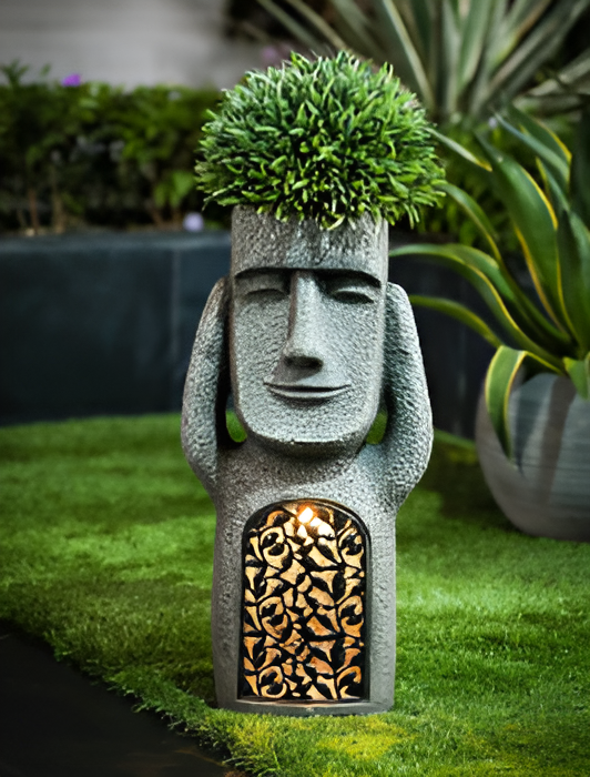 Soliga trädgårdsstatyer i harz - Påskö inspirerad belysningsdekoration för charmiga utomhusområden