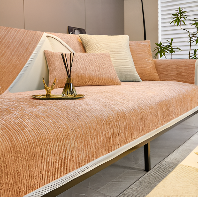 Randig Chenille Sofföverdrag – Elegant skydd & husdjursvänlig