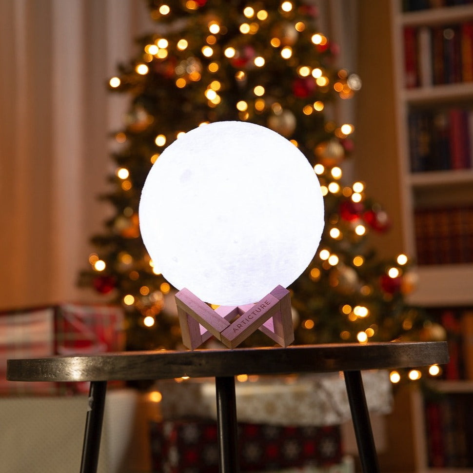 Månlampa Träbas 3D Bordslampa