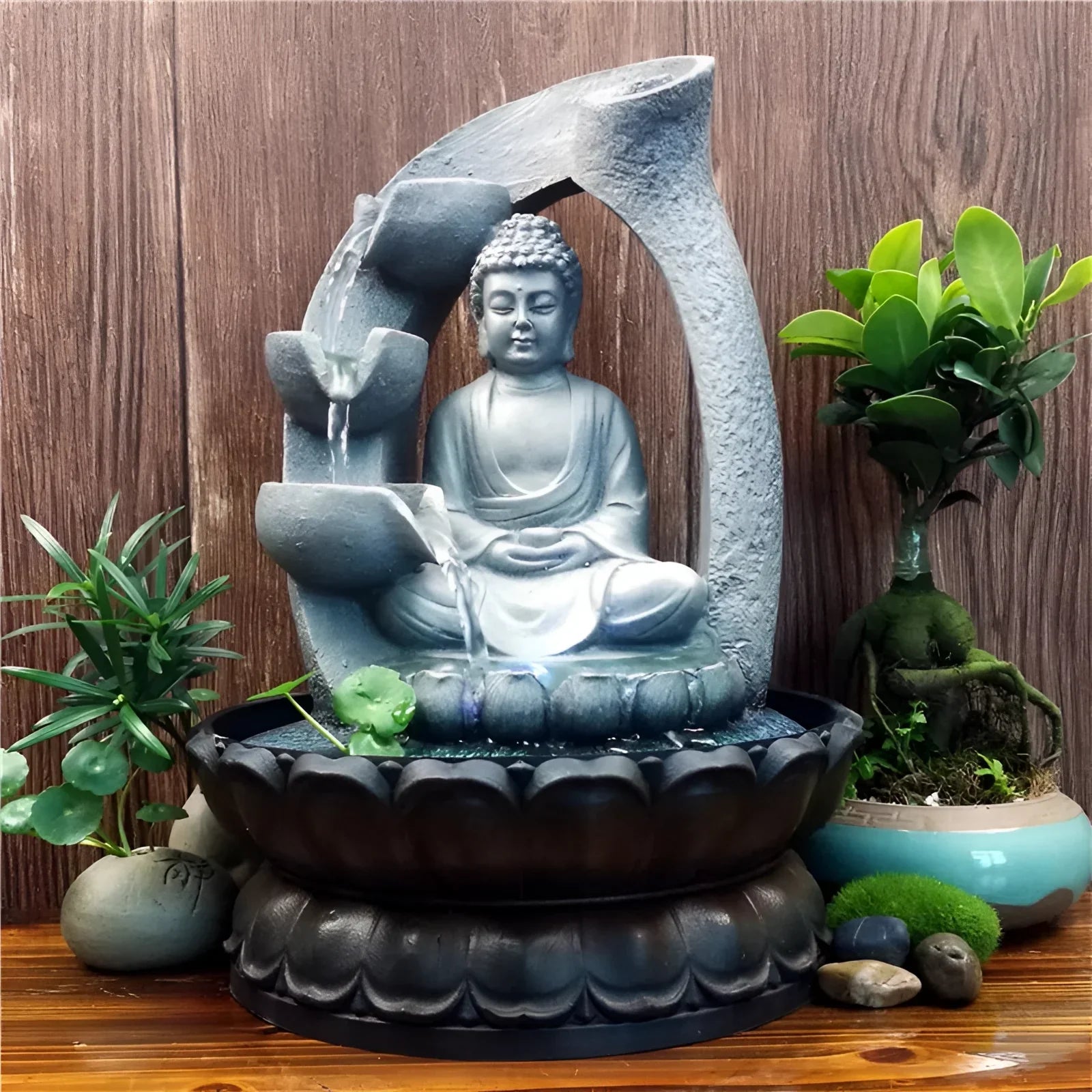 Buddha LED-fontän för Zen-meditation och Feng Shui-dekoration