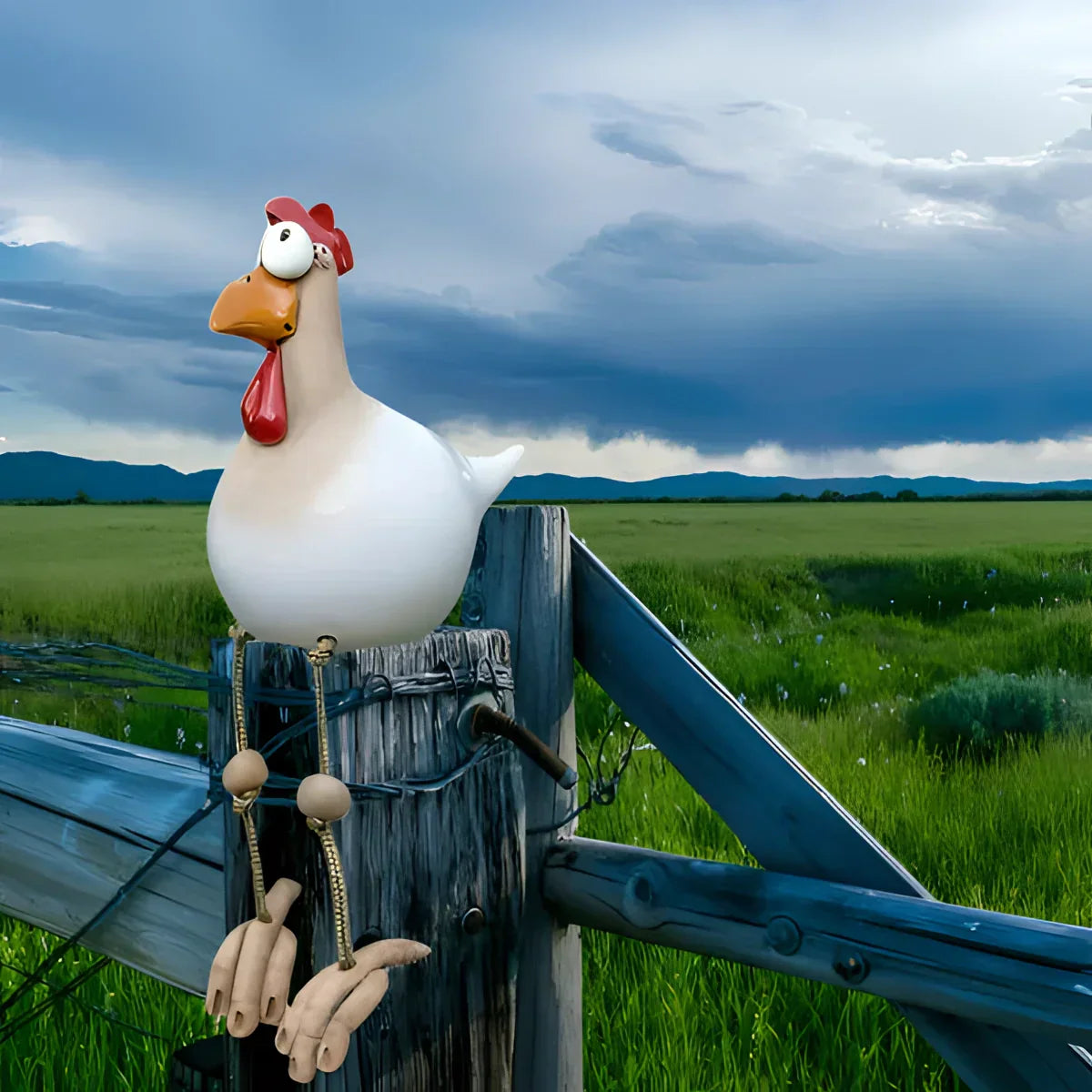 Färgglad Metall Trädgårds Hönsskulptur Förtrollande Utomhus Dekor