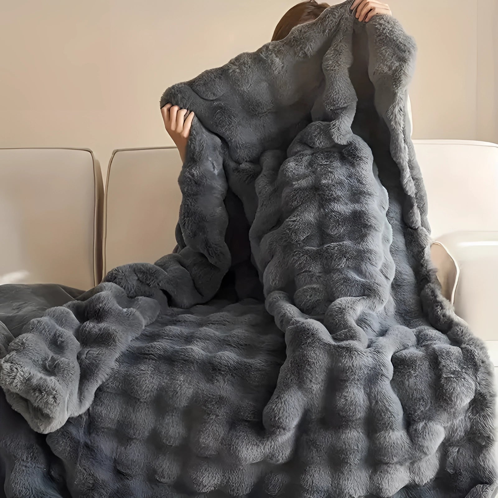 Faux Fur Chunky Knit Duvet Cover Throw