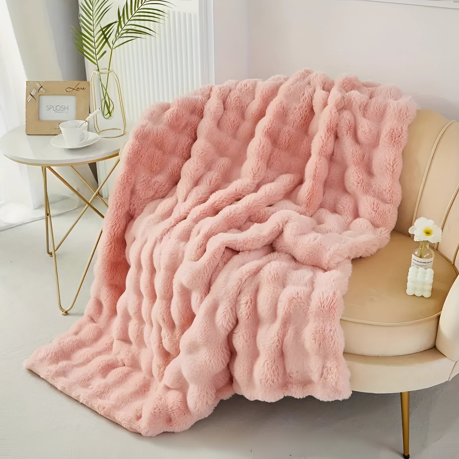 Faux Fur Chunky Knit Duvet Cover Throw