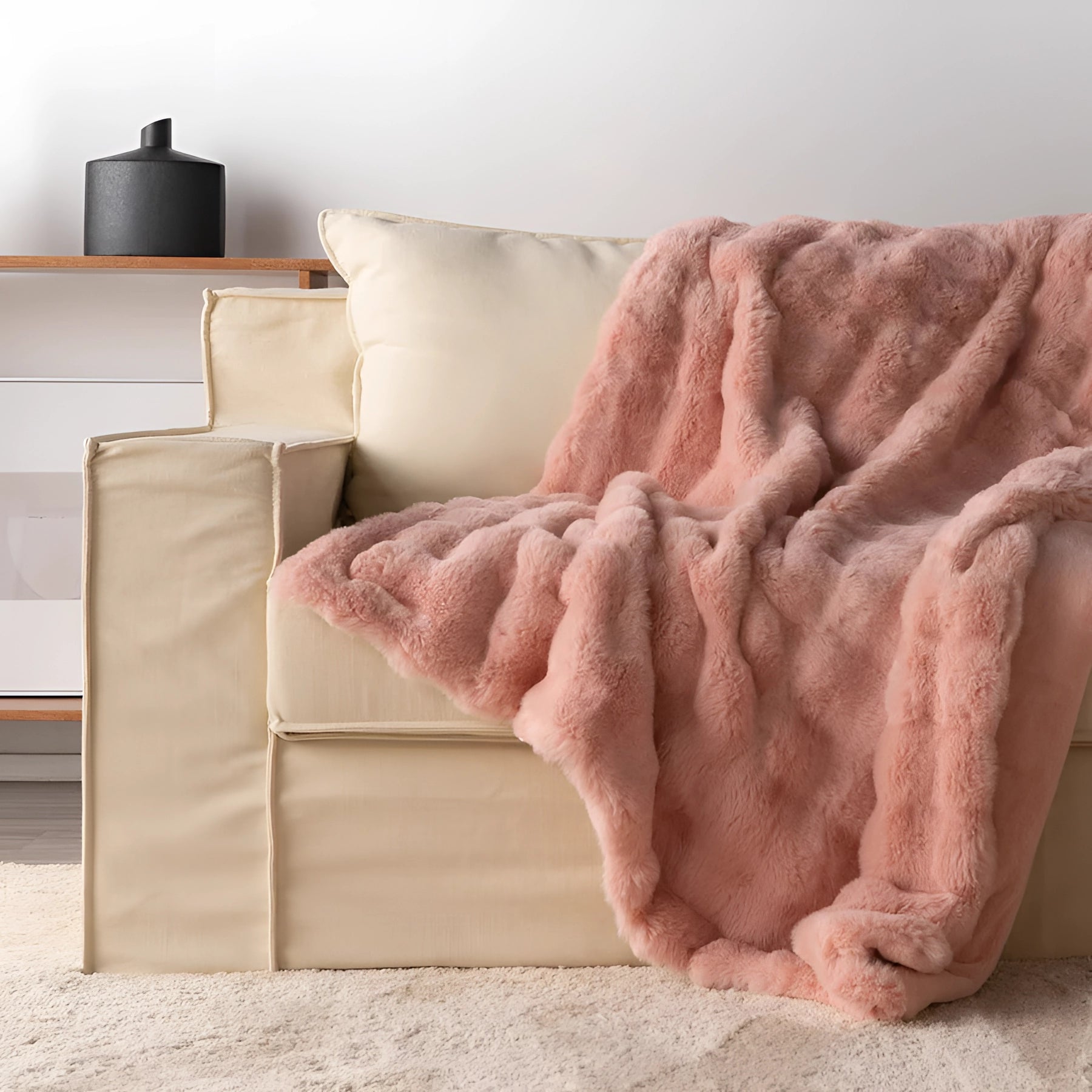 Faux Fur Chunky Knit Duvet Cover Throw