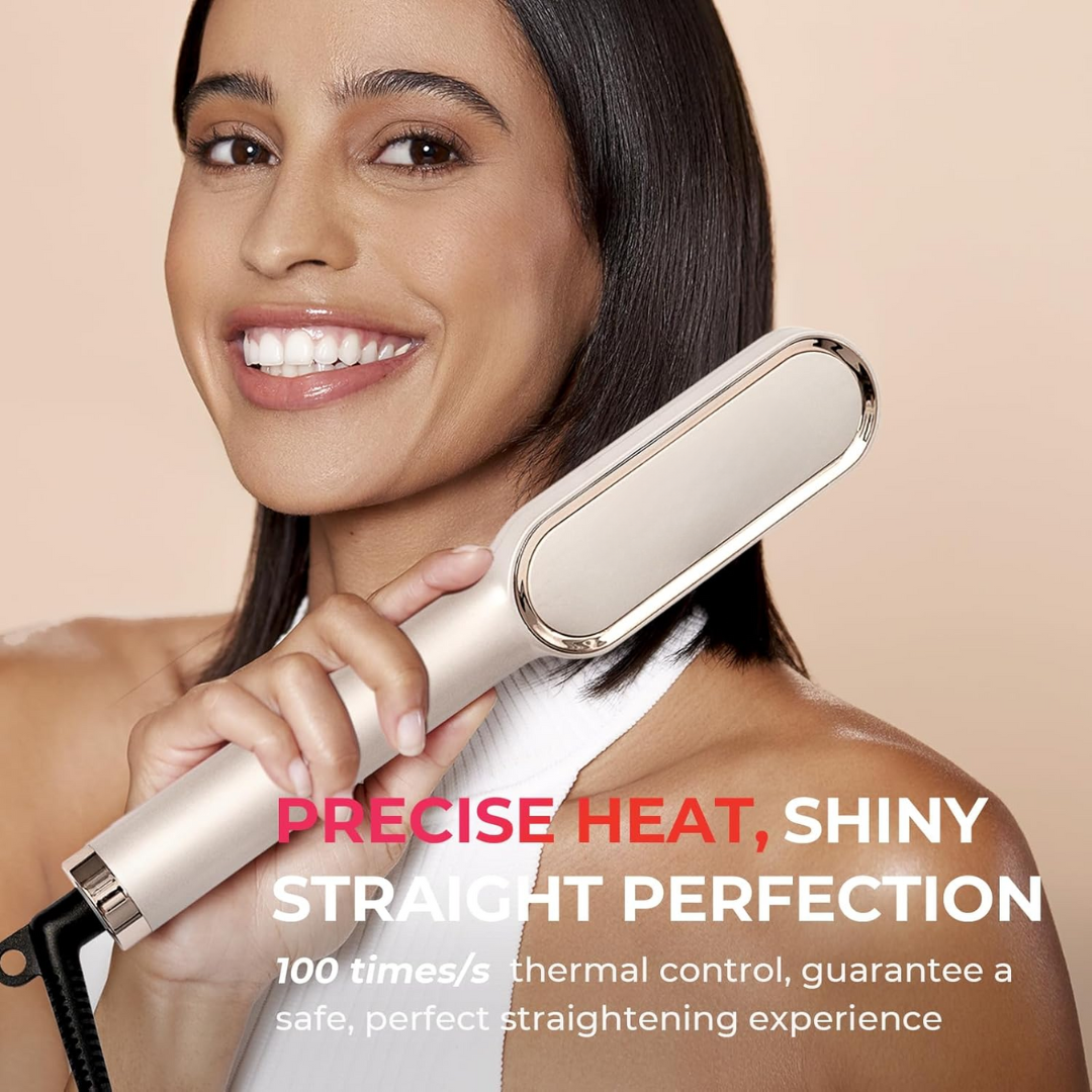 Carvallo Hårutjämningsborste Elektrisk | 5 Värmelägen | Redo på 20 Sek. | Anti-Frizz & Resesäker