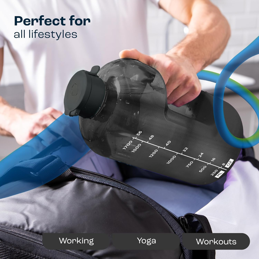 Carvallo Vattenflaska 2L | Med tidsmarkeringar & sugrör | BPA-fri & läckagesäker | För sport & vardag