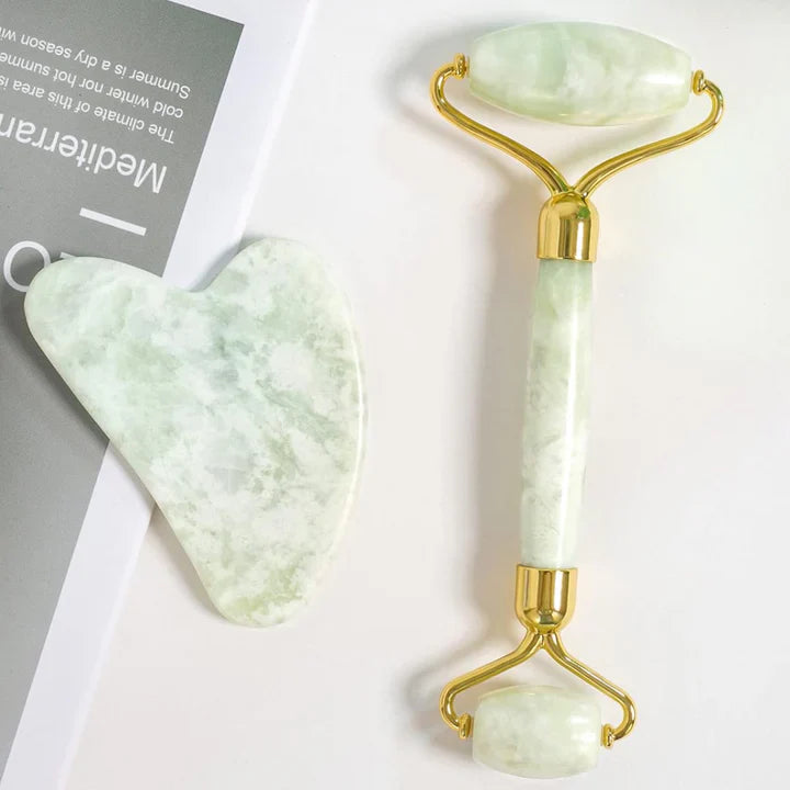 Instant Glow Gua Sha & Jade Roller Set | För strålande hud och naturlig avslappning
