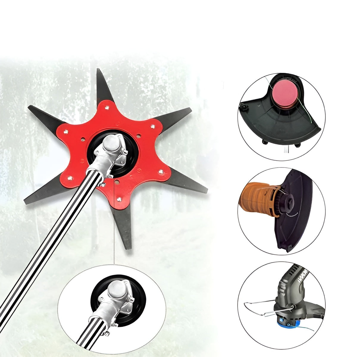 Grästrimmerhuvud med 6 blad – Robust stål för effektiv klippning