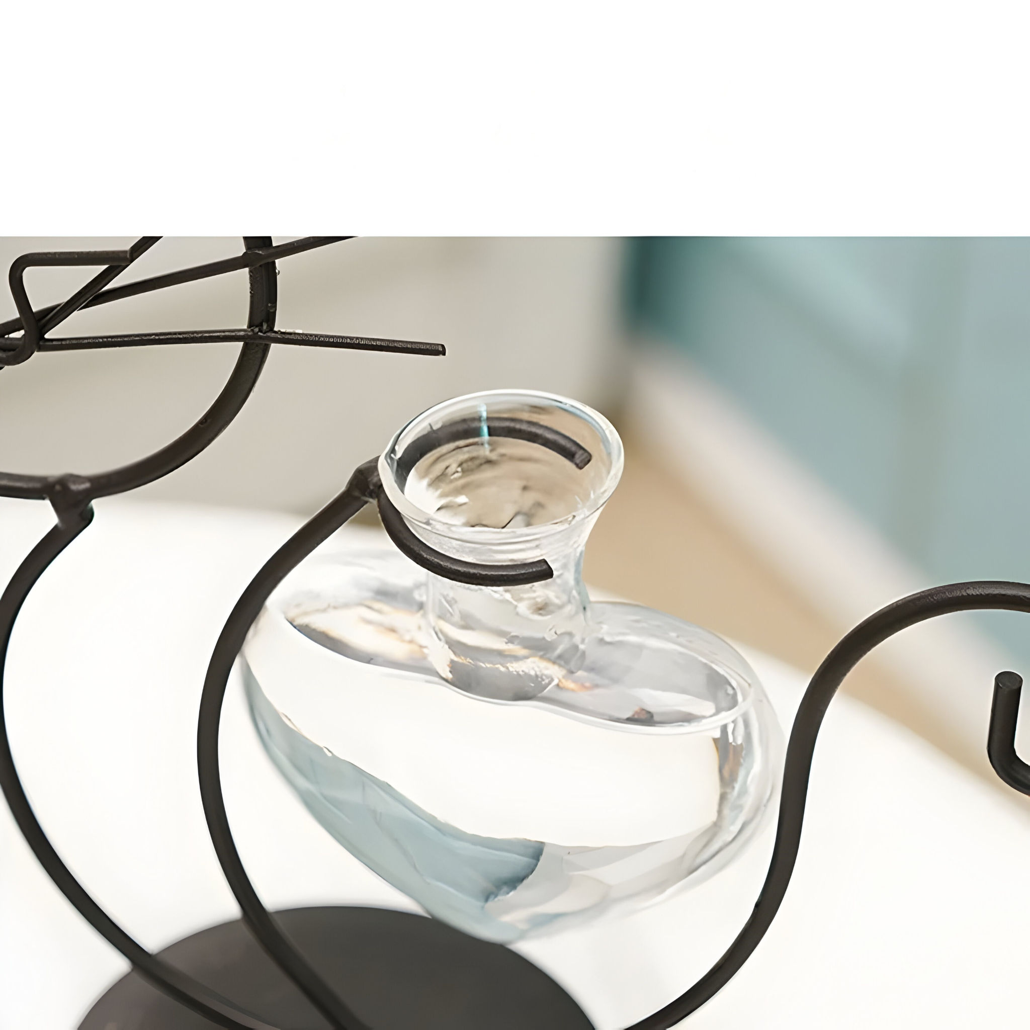 AquaPurr Vas - Hydroponisk Glas-Hjärta-Vas med Kattformad Hållare