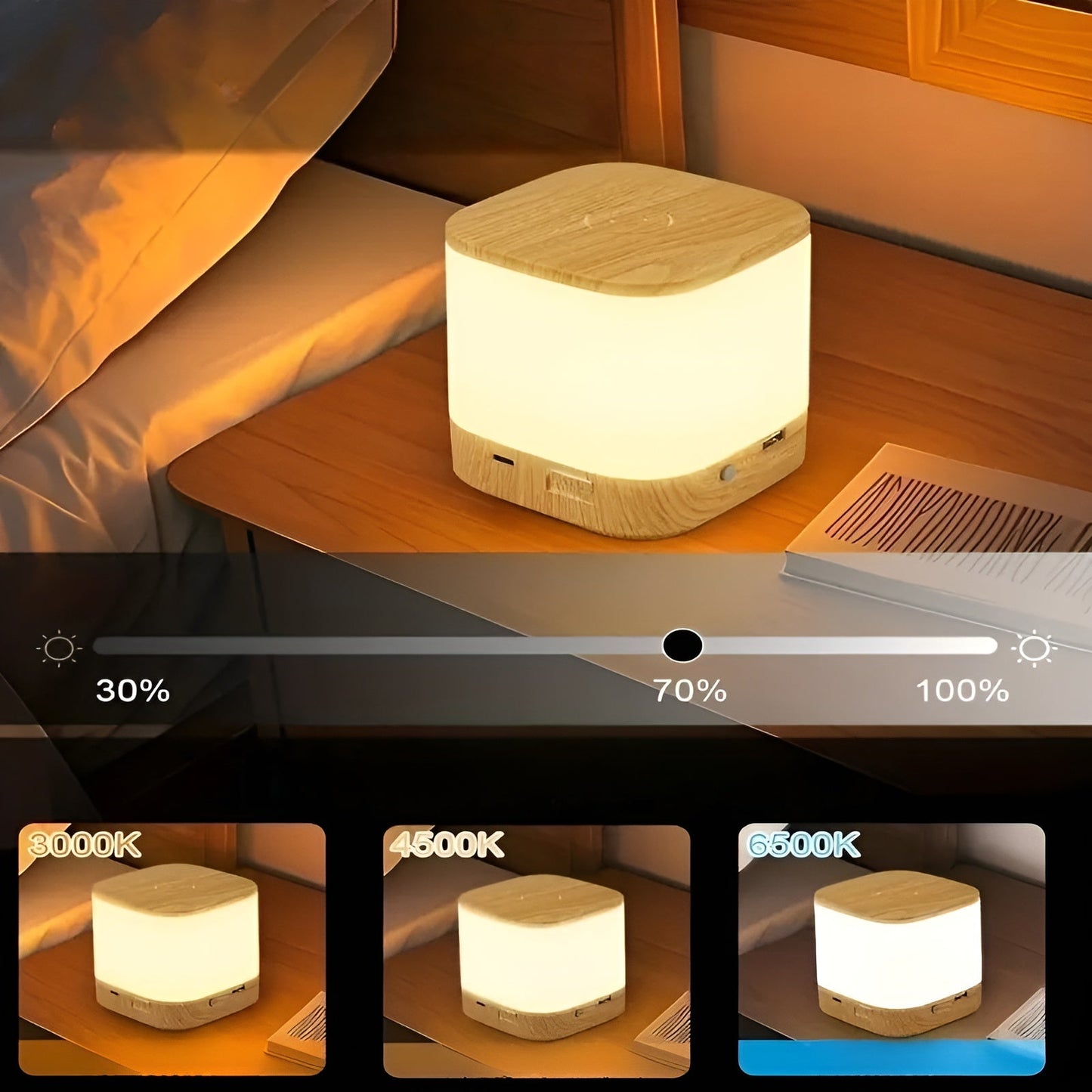 LED-bordlampa med touch-dimmer – Justerbar ljusstyrka och färgtemperatur | USB-laddning, timer, ideal för sovrummet