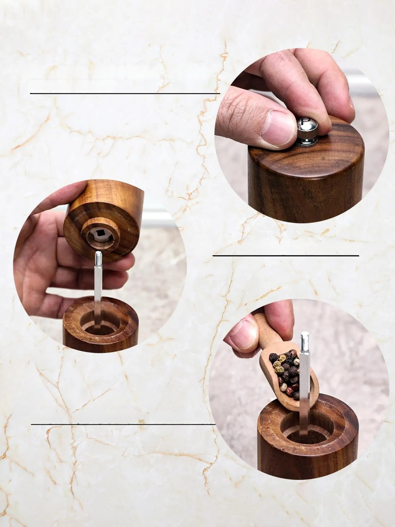 Salt- och pepparkvarn i trä – Stiligt köksredskap med bricka och pensel