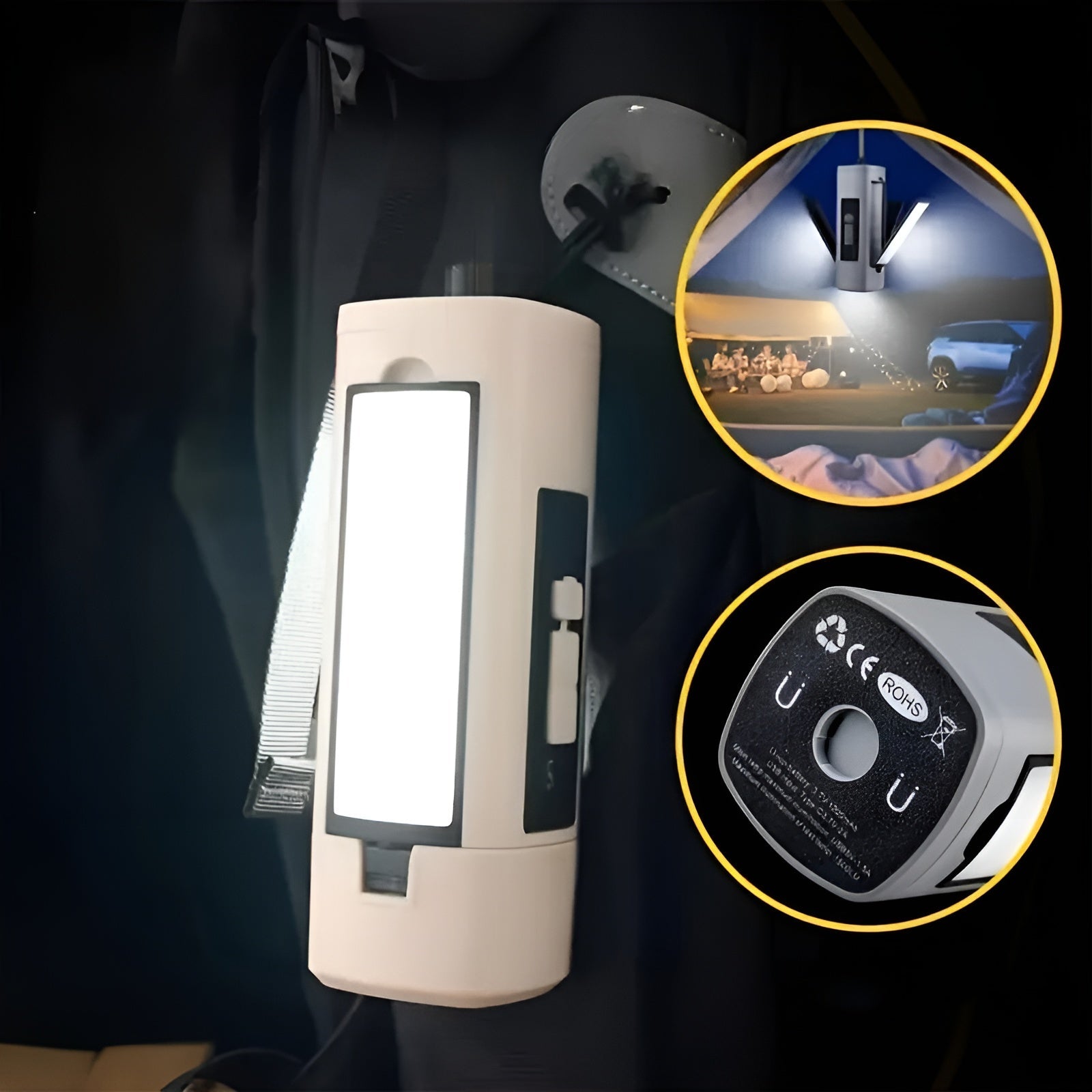 Campinglampa med USB-laddning – Bärbar & 360° roterbar | Ideal för utomhus & nödsituationer