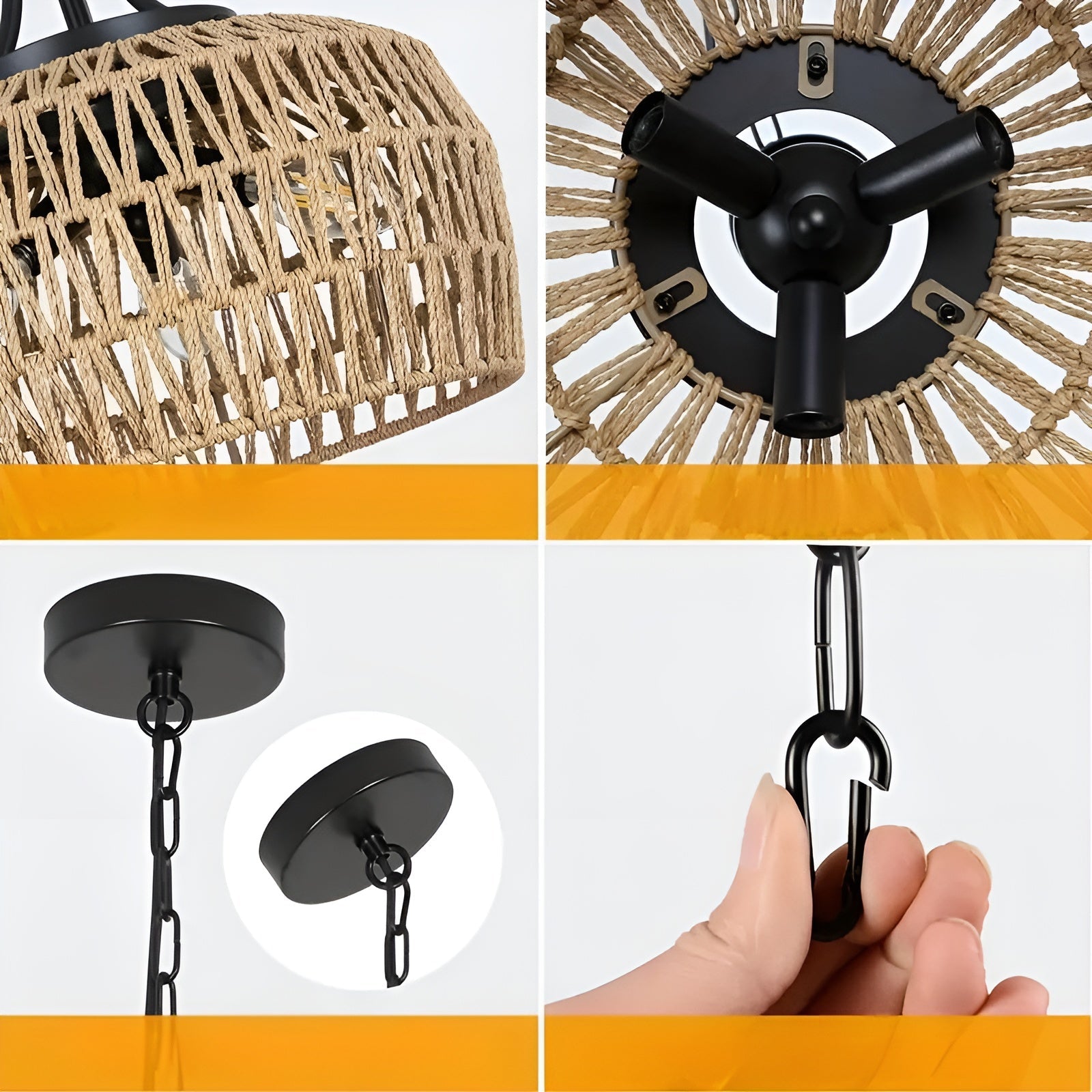 Boho-hänglampa med rottingskärm – Naturlig pendellampa för matrum och kök