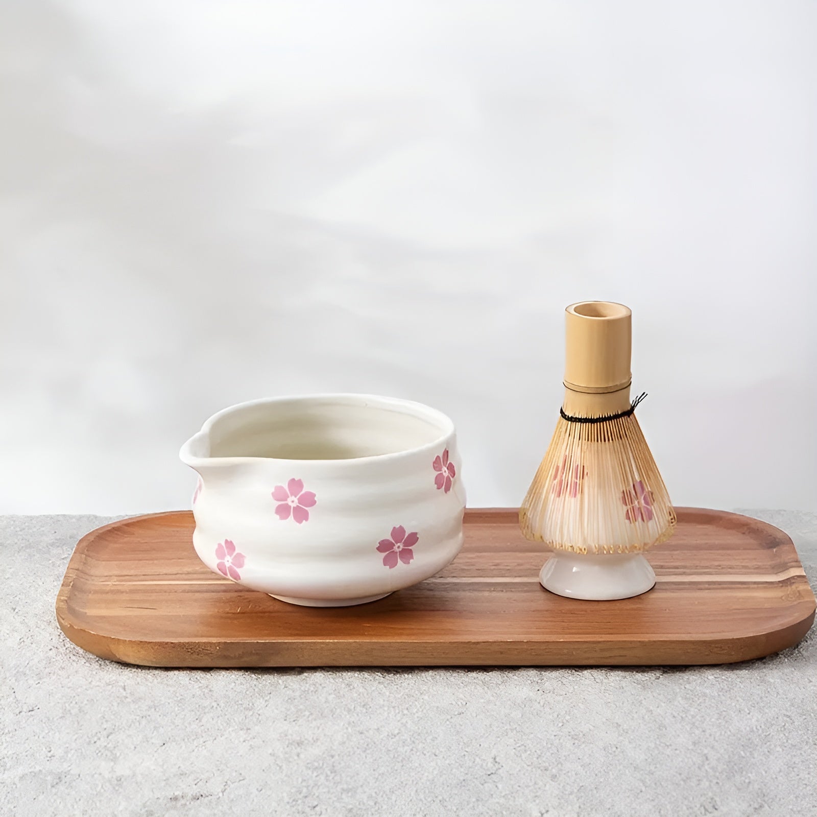 Matcha-set med 5 delar – Japanskt teservice med tekopp, bambupensel och sil.