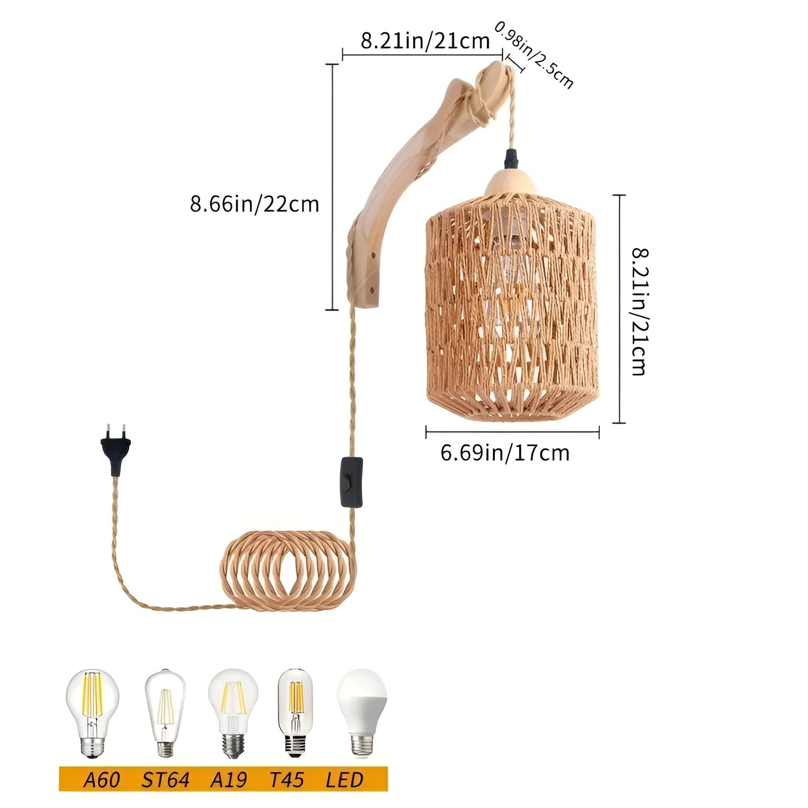 Hängande lampa i boho-stil – Handvävd lampskärm av naturfiber | Ideal för matsal & sovrum