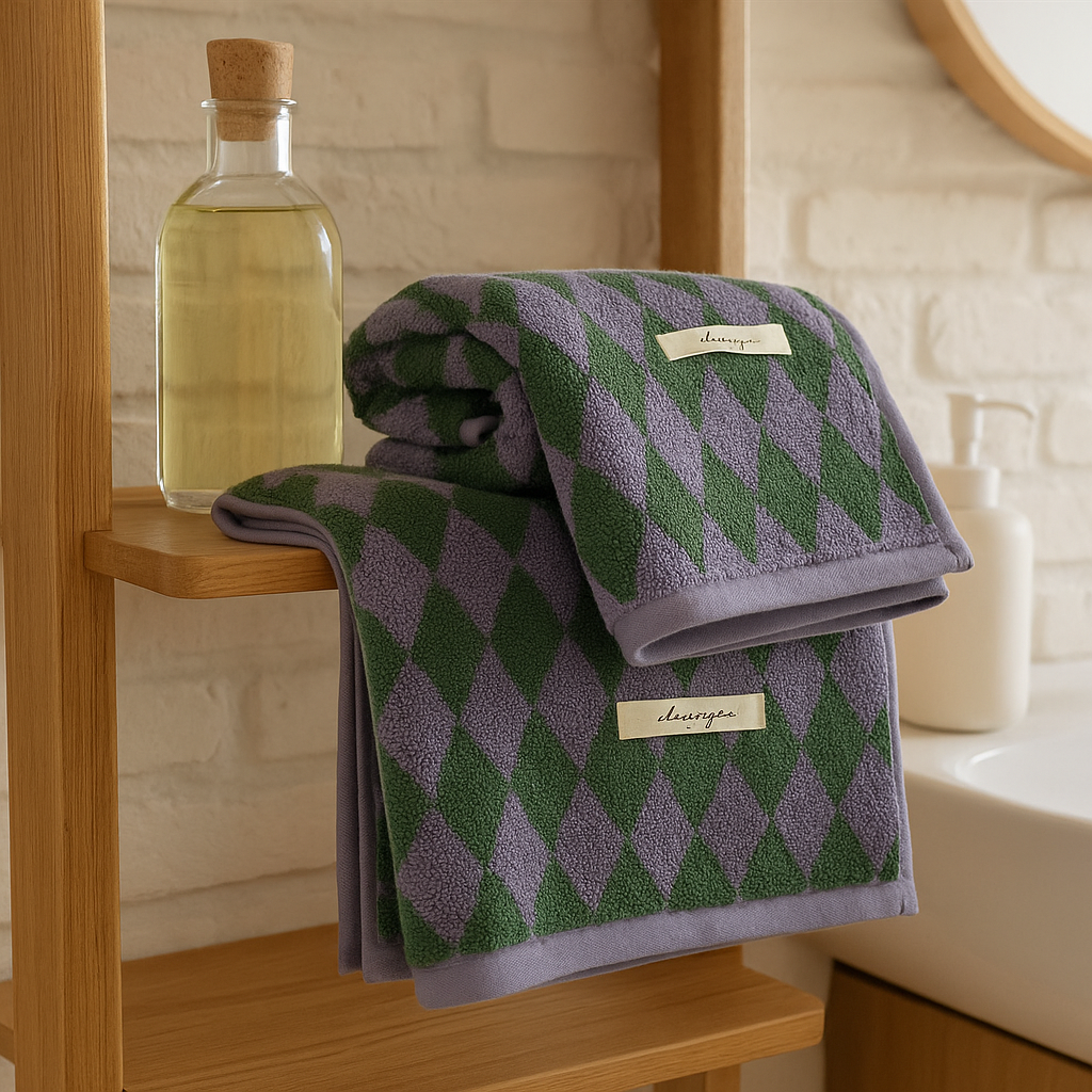 Vintagerutigt bomullshandduk-set Lätt exfolierande