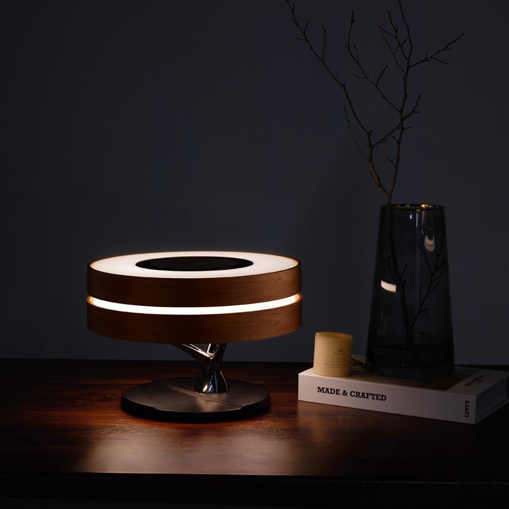 Livets Cirkel Lampa - Rund Trä Bordslampa
