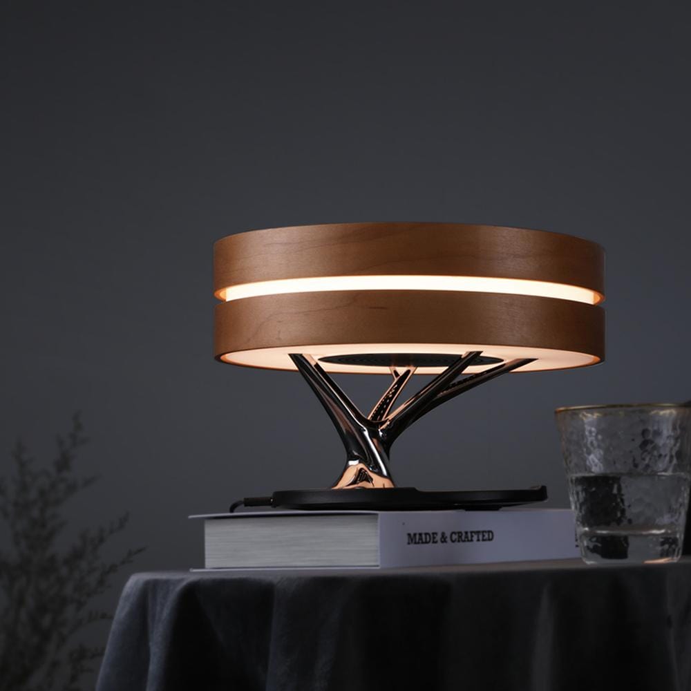 Livets Cirkel Lampa - Rund Trä Bordslampa