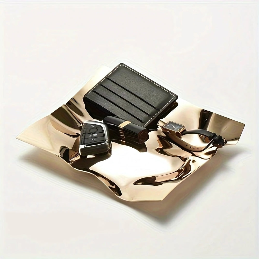 Skrynklig Rostfritt Stål Obsidian Bricka