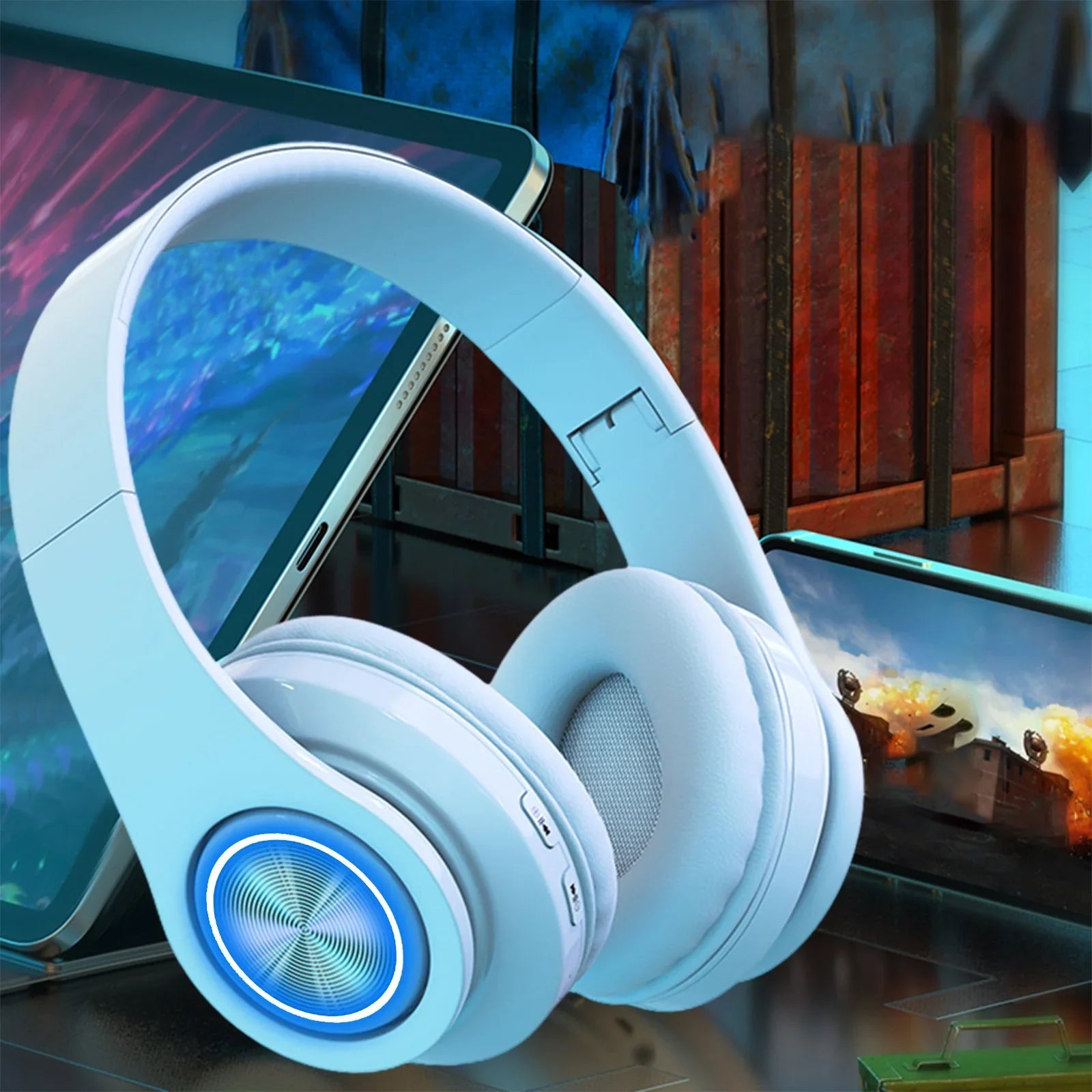 Trådlösa hörlurar LED-ljus över örat headset