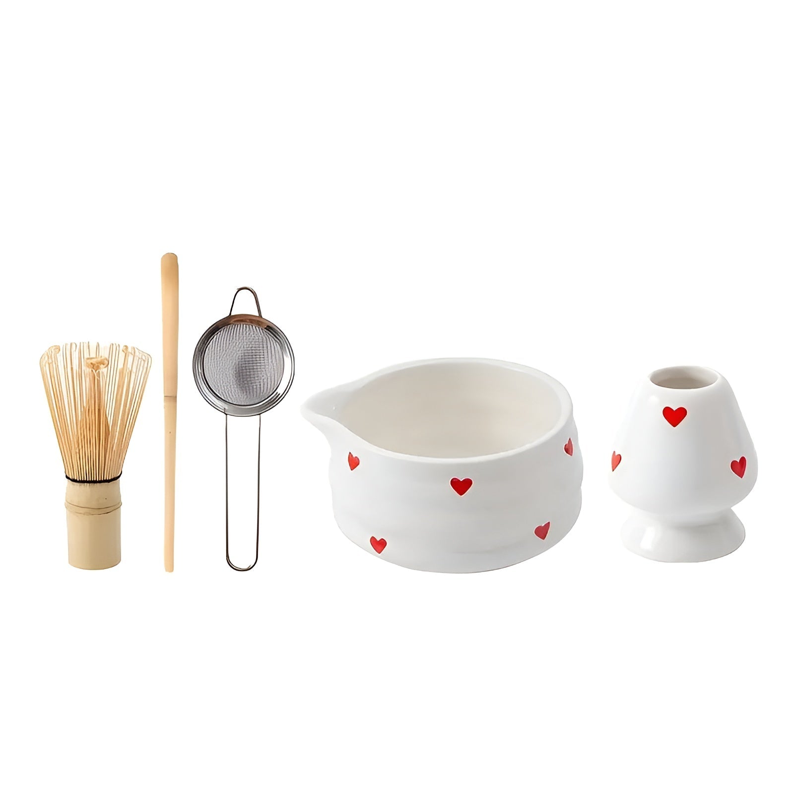 Matchaskål med hjärtdesign – 4/5 stycken utgjutare & bambu visp | Ideal för hemmabruk
