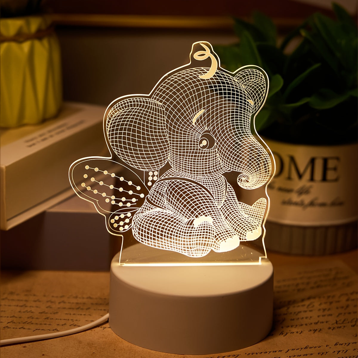 AngelElephant - 3D Illusion LED Nattlampa, USB Driven Bordslampa