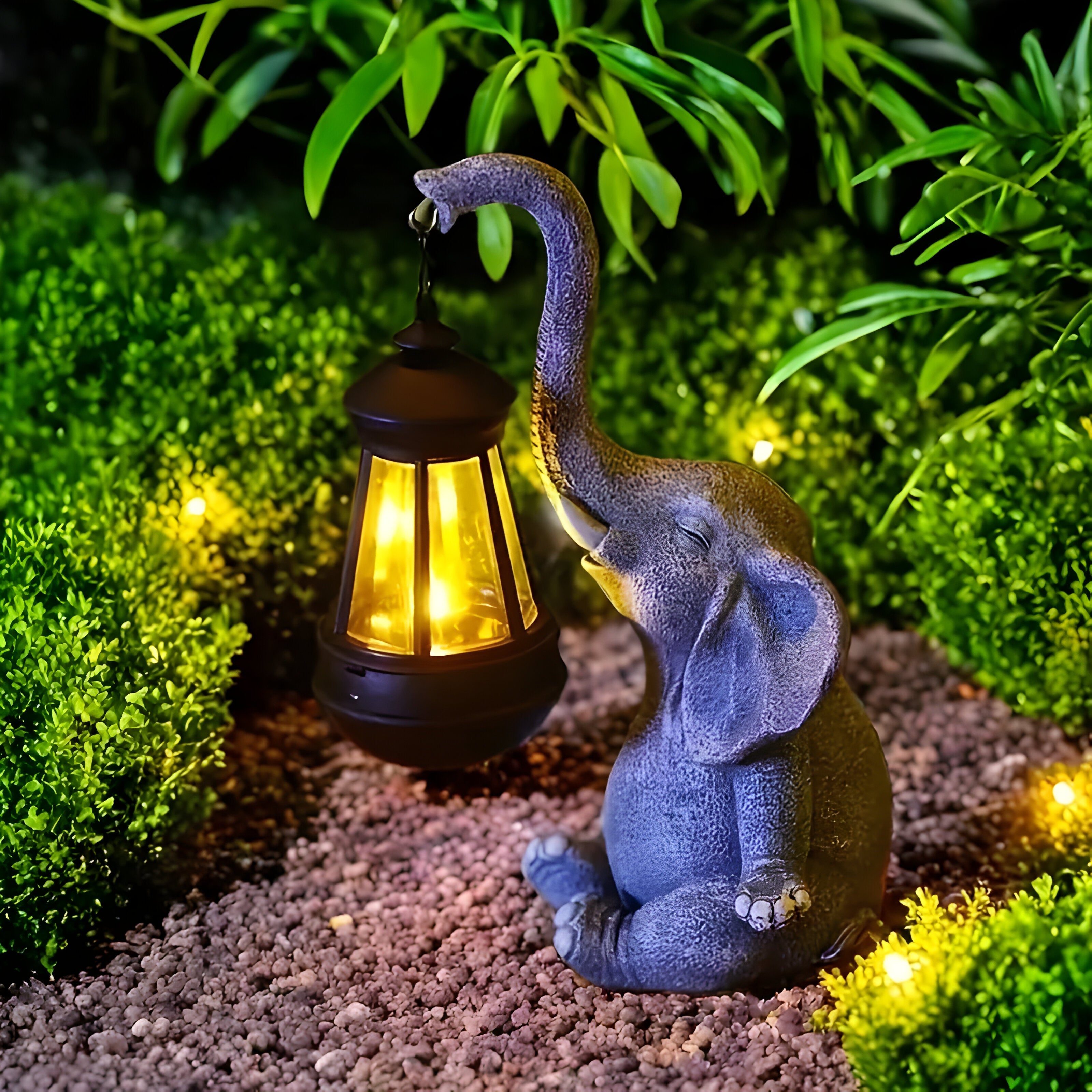 SunTrunk Light – Solcellsdriven elefantstaty med ljus