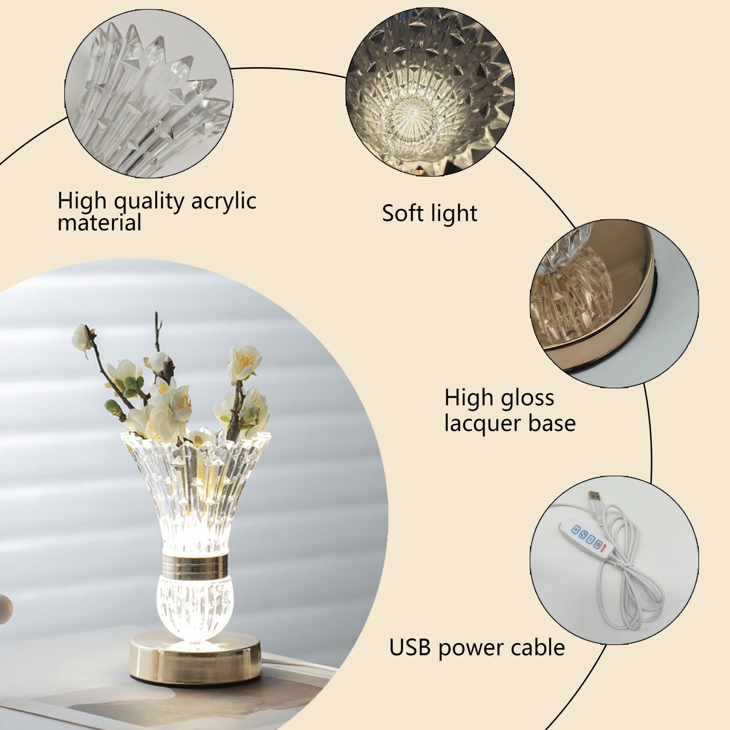 CrystalGlow - Modern LED Kristall Bordslampa med Dimbart Ljus