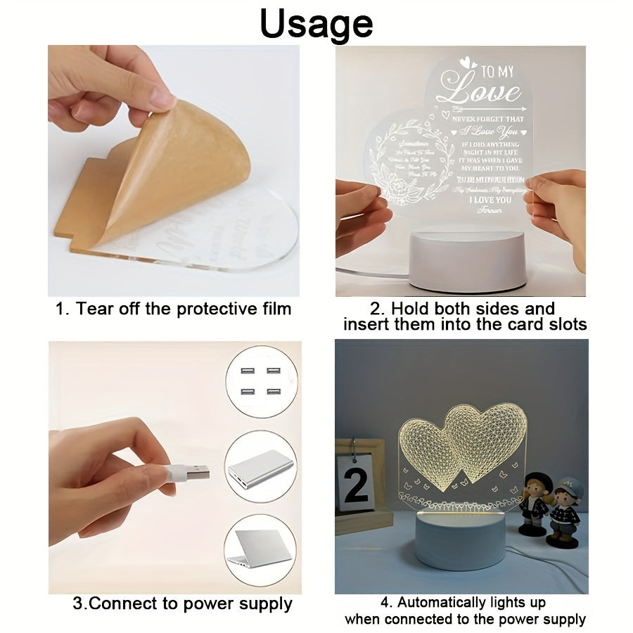 HartenLicht - Geometrisk USB Bordslampa med Varm Glöd för Kärleks Tema Dekoration