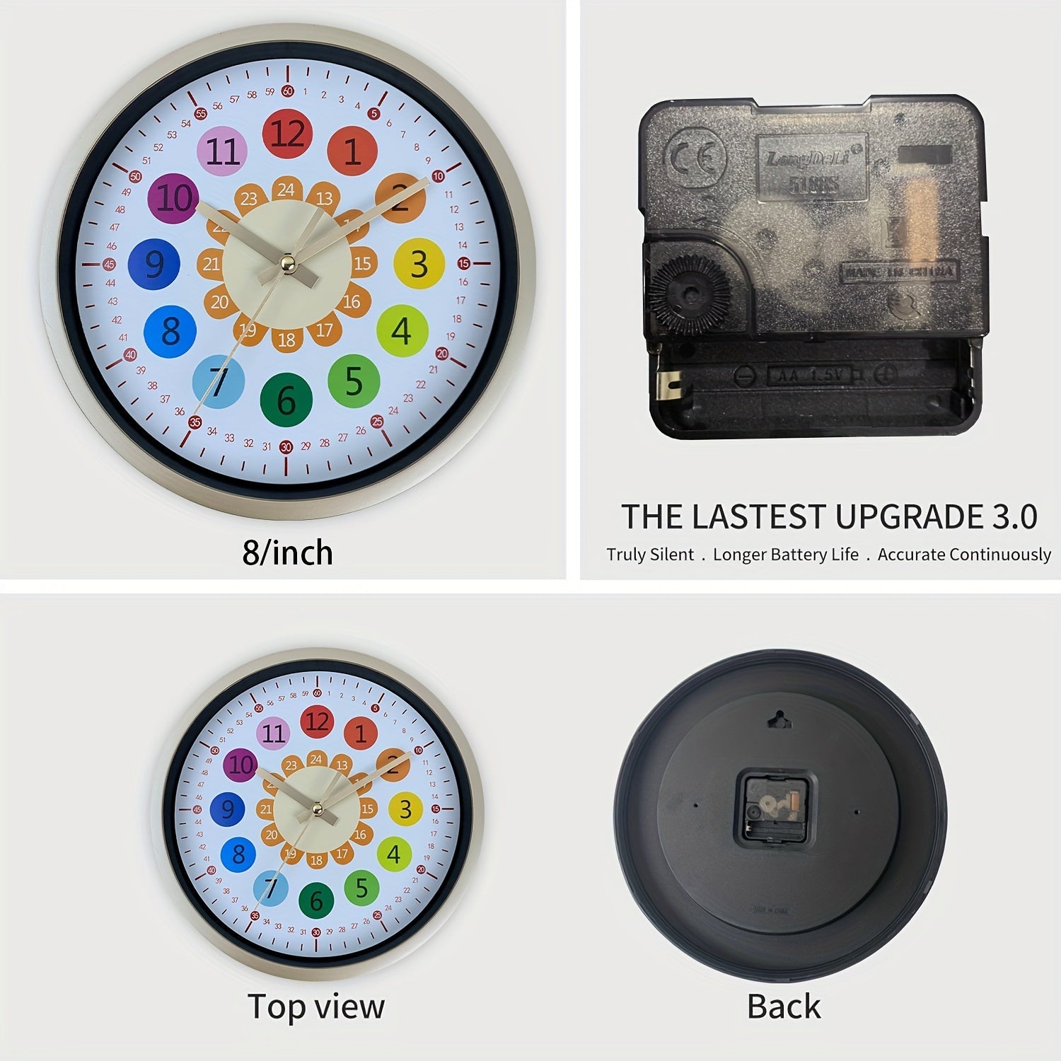 8-tums Plast Väggklocka - Solros Design, Tyst Klocka