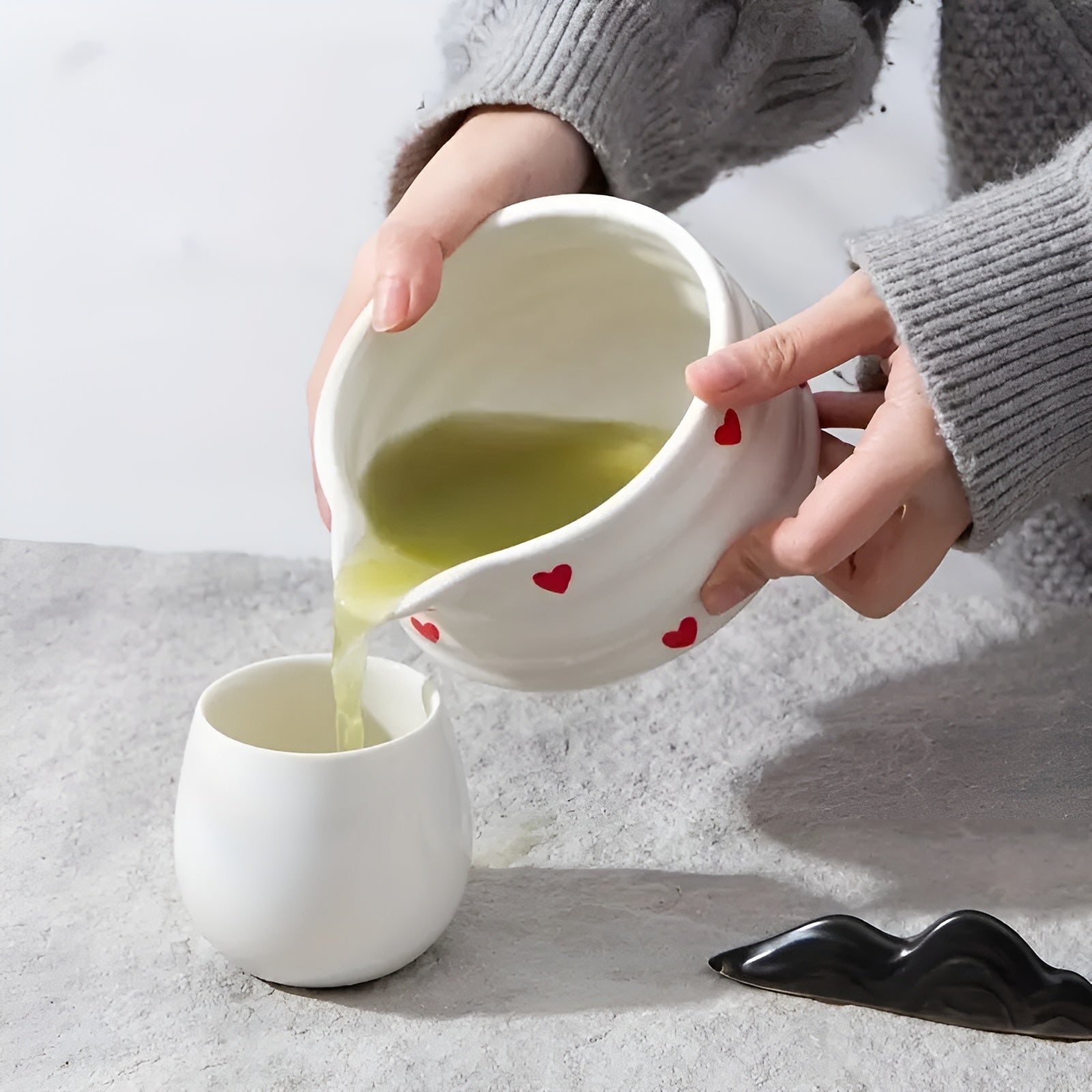 Matchaskål med hjärtdesign – 4/5 stycken utgjutare & bambu visp | Ideal för hemmabruk