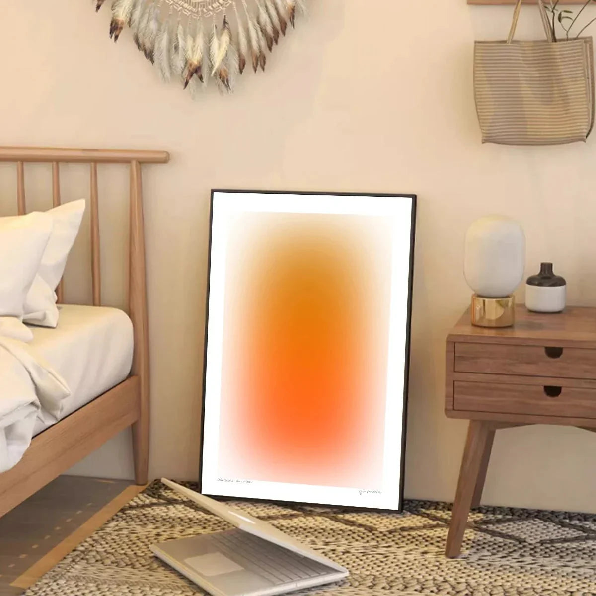 Abstrakt Dizzy Blå & Orange Leinärtryck Modern Konst