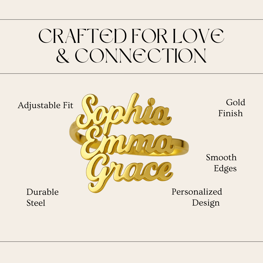 AURELION – Justerbar namnrings i guldfärgad rostfritt stål efter mått