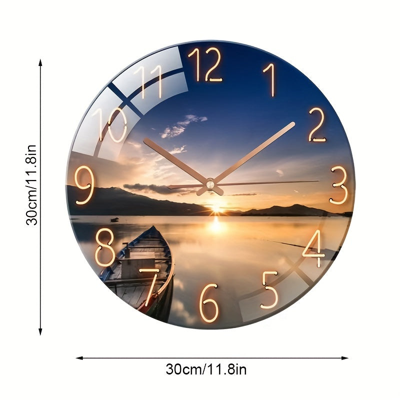 12-tums rund tyst väggklocka - glas, modern design