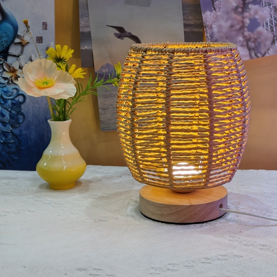 EcoLoom - Handgjord Trä Bordslampa med Varm LED Glöd