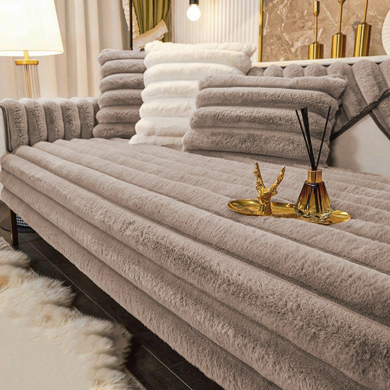 Randig Förstärkt Plysch Halkfri Sofföverdrag för Komfort
