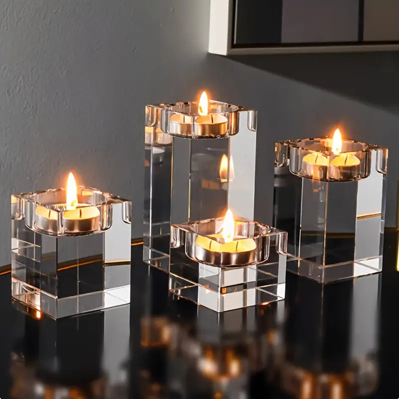 Halloween & Jul Kristall Ljusstake – Elegant 4-pack för Festlig Dekor