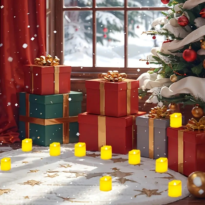 Halloween & Jul LED Teeljus Set – 24 flamefria ljus med glitter & varmt ljus