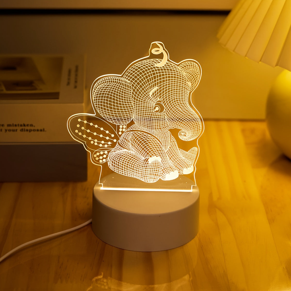 AngelElephant - 3D Illusion LED Nattlampa, USB Driven Bordslampa