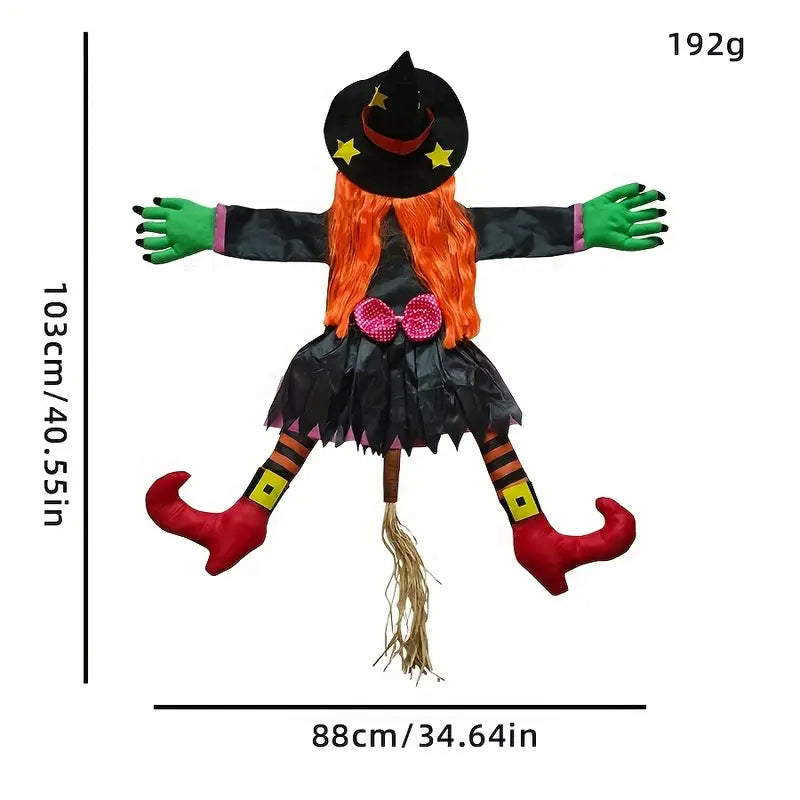 Halloween Trädklickande Häxa – Skrämmande Trädgårdsdekoration med orange hår