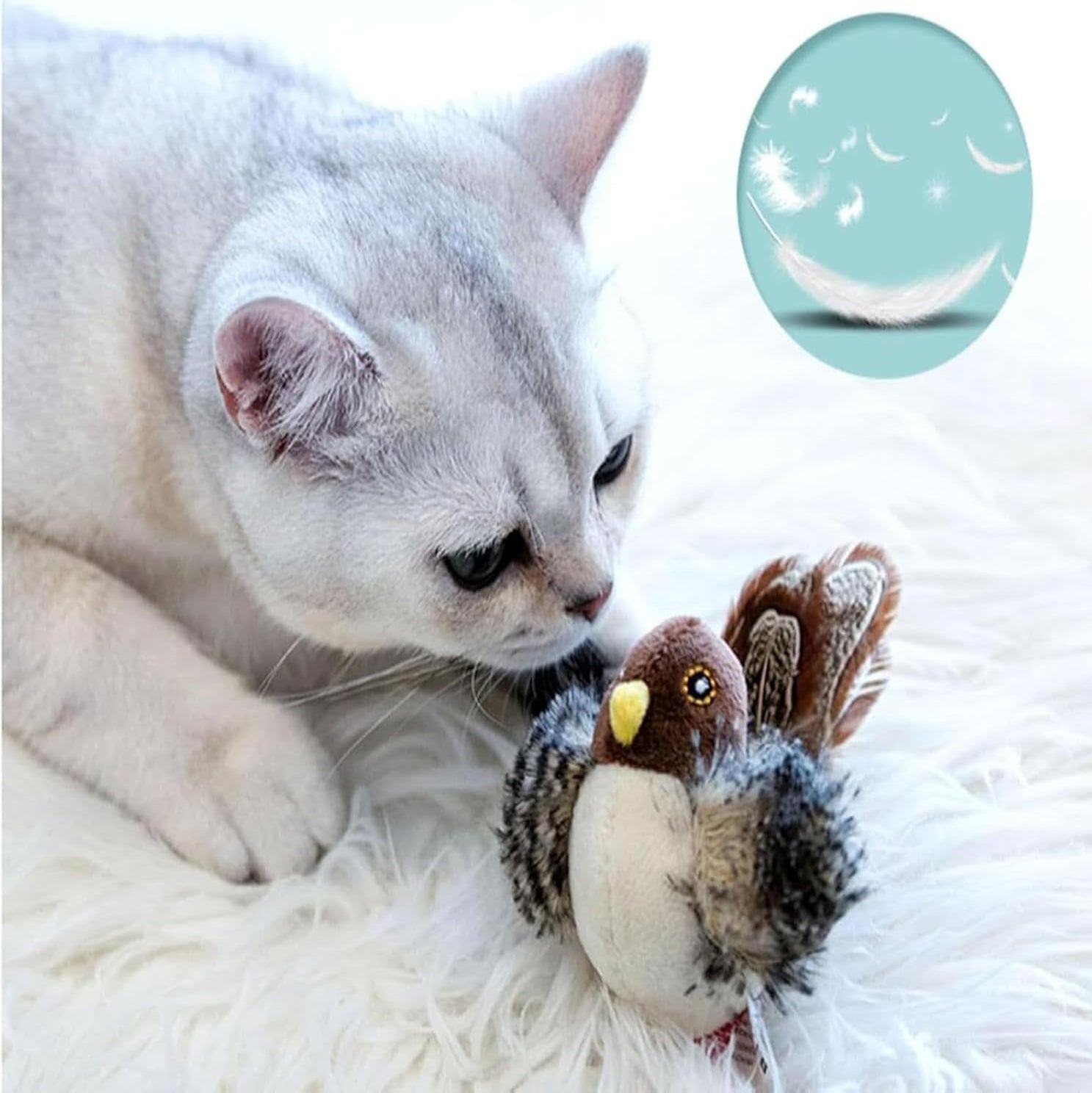 PurrPlay – Interaktiv plyschfågeleksak med realistisk design för engagerande kattlek